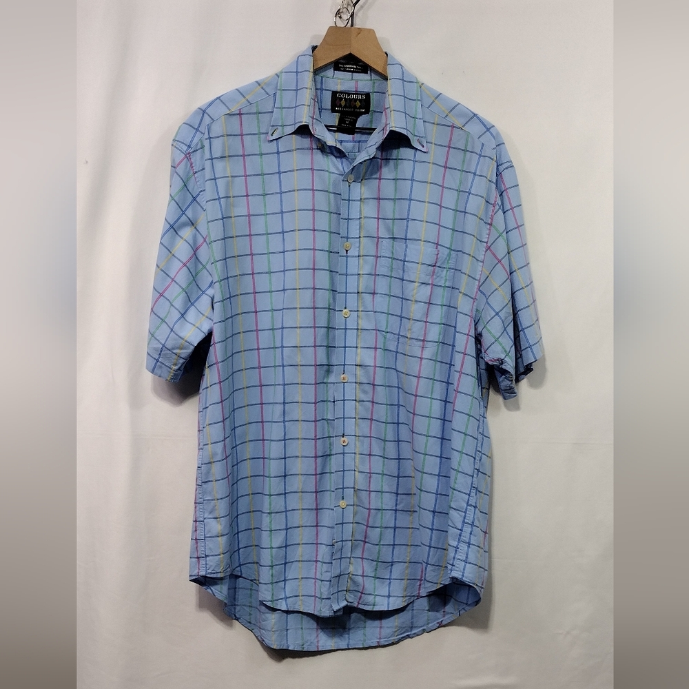 Vintage Colours Southampton Tweel Plaid Button Shirt Mens M Blue Casual Retro